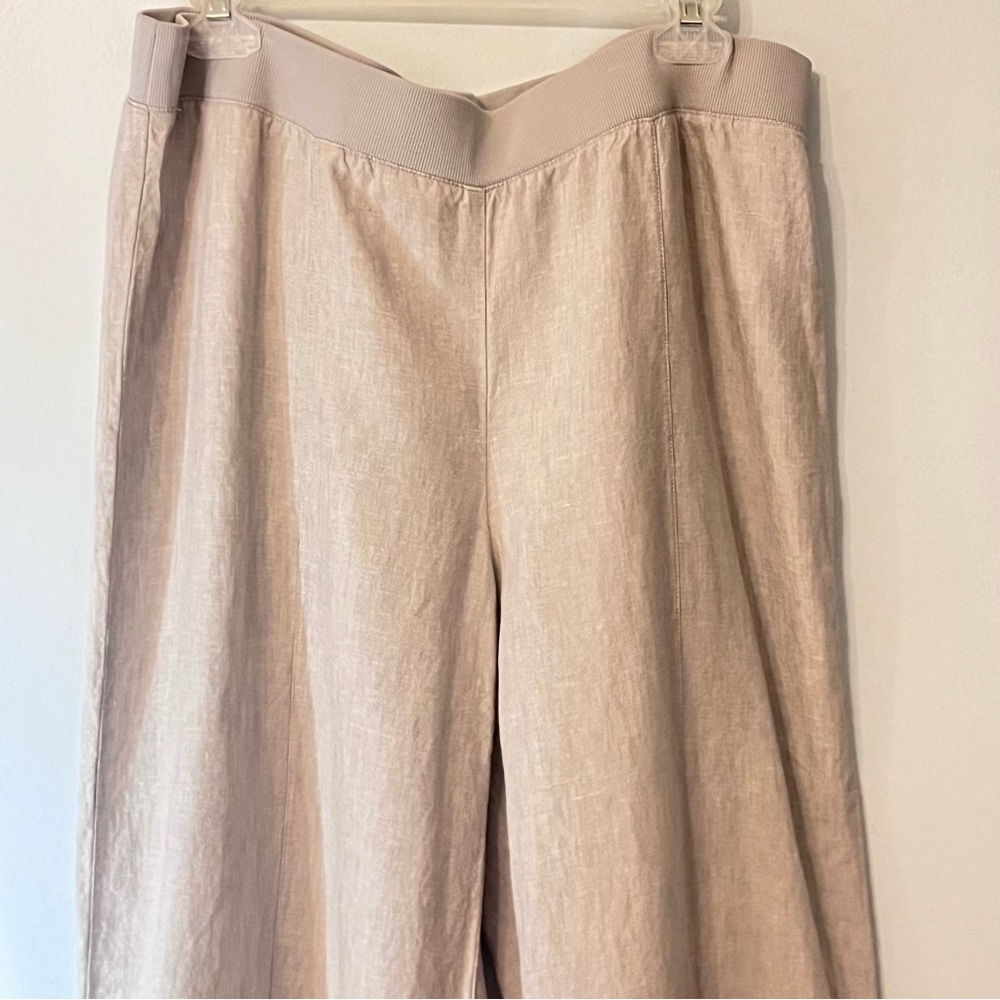 J. Jill Love Linen Elastic Waistband Pull-up Wide Leg Pants 100% Linen Taupe 1X - Picture 3 of 9